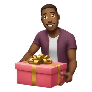 guy opening gift love sticker