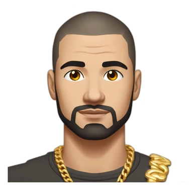 Russian muscular thug man aged 26 wearing gold chain with black hair buzz cut and short beard sticker