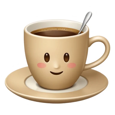 strict light beige coffee cup on saucer, simple shapes, minimalistic, Apple emoji style, no text sticker