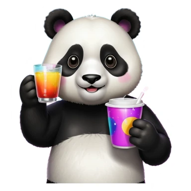 A panda holding a cup of punch, looking excited under disco lights.



















 sticker