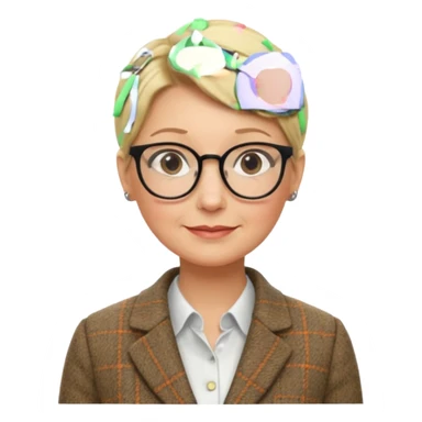 older teacher with blonde bun and glasses sticker