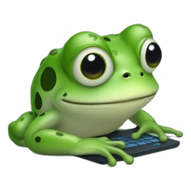 a frog writes code sticker
