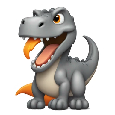 A grey Dino with an orange belly sticker
