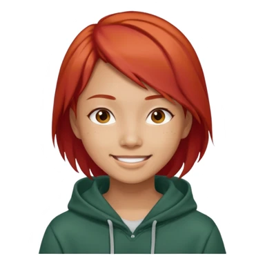 Asian young adult in a hoodie with red hair care free persona sticker