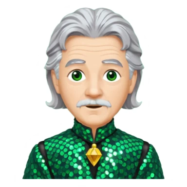 The Wizard from Oz with grey hair, dark green sequin outfit sticker
