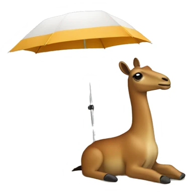 guanaco on the shore resting under the sun umbrella sticker