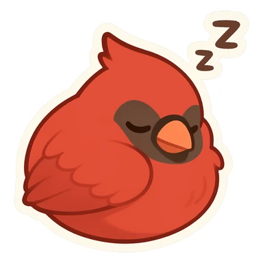 chick cardinal sleeping curled up, Z bubbles, cozy rounded shape sticker