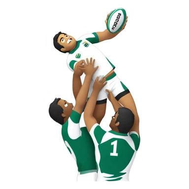 a rugby lineout, two players lifting another who catches the ball sticker