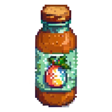 a bottle of Tajín seasoning, retro and blocky pixel art sticker