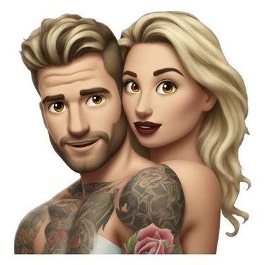 Hyper Realistic beautiful woman in the arms of a very handsome tattooed man kissing  sticker