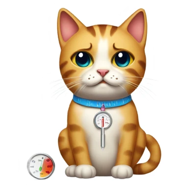 painted cat with sad face and a thermometer in its mouth sticker