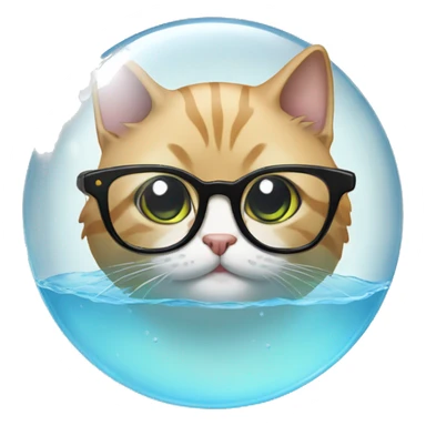 Cat wearing glasses in a water bubble  sticker