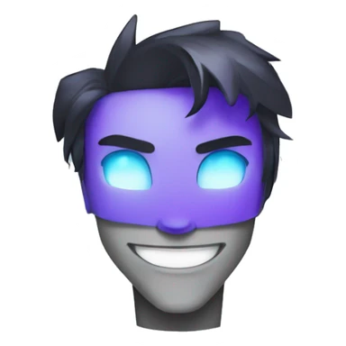 A teenage Robot boy face, metal gray Face, Glowing Blue Eyes, Violet Hair, Black Jacket sticker