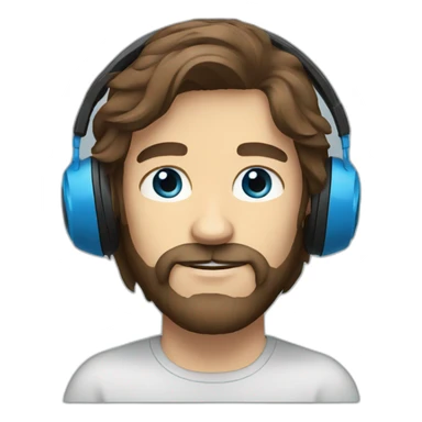 man long brown hair, beard and blue eyes headphones sticker