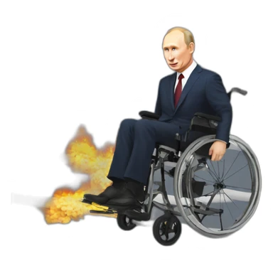 putin in wheelchair on fire stairs sticker