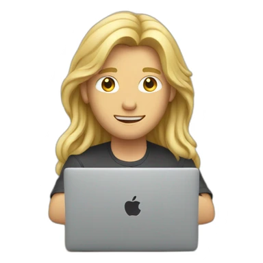 blond guy with long hair doing code on a macbook sticker
