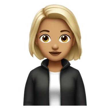 Niña de piel clara, ojos café claro, cabello lacio negro y playera blanca sticker