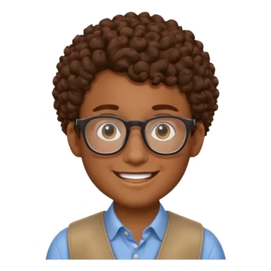 Nerdy boy with glasses, brown curly hair, brown skin sticker