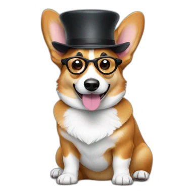 corgi dog with glasses and in hat sticker