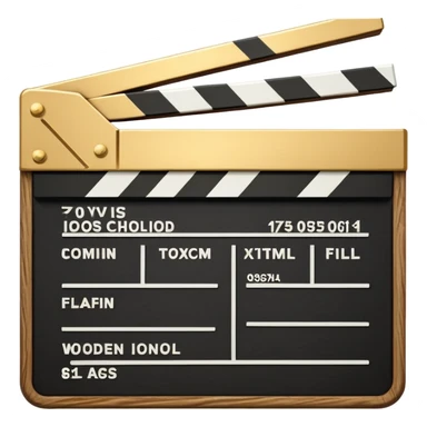 film clapper board with gold top section, white bottom section, and a bold diagonal line sticker