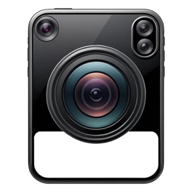 Minimalistic flat vector icon, iOS style, thin black contour on white background. Smartphone with a camera lens symbol. No text, no shadows.
 sticker