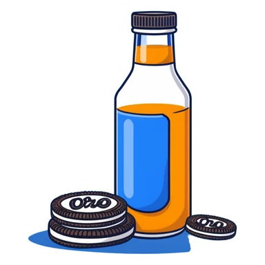orange juice bottle with Oreo cookies sticker