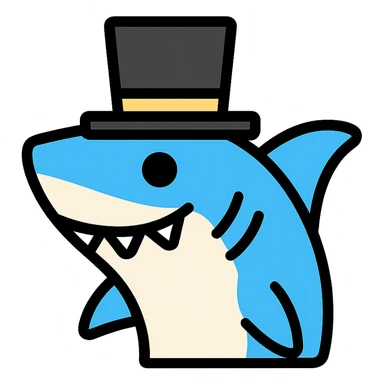 shark wearing a top hat, color icon sticker