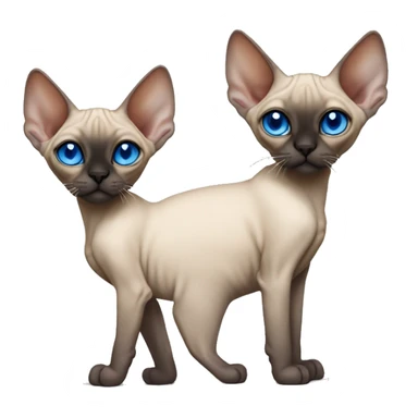 Siamese Sphynx  cat with blue eyes, full thin body stand, black nose ears and tail sticker