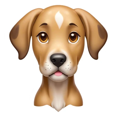 Cinematic Cute Fawn Great Dane Portrait Emoji, Head tilted playfully and inquisitively, showcasing a glossy fawn Fur with a subtle luster, round, sparkling amber eyes filled with curiosity, Simplified yet irresistibly adorable features, highly detailed, glowing with a warm, friendly glow, high shine, affectionate and gentle, stylized with a touch of whimsy, bright and endearing, soft glowing outline, capturing the essence of a mischievous yet loving pup, so playful it feels like it could lumber out of the screen and into your arms! sticker