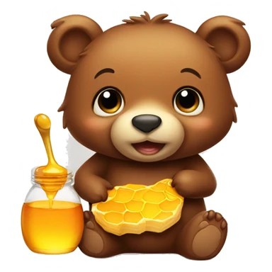 Cute brown bear eating honey sticker