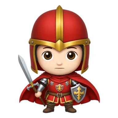 Um guerreiro estilo chibi/cartoon, vestindo armadura prateada brilhante, com capacete medieval e um penacho vermelho no topo. O personagem faz uma cara sério, chocado " :| ". O fundo é preto, destacando bem o personagem. sticker