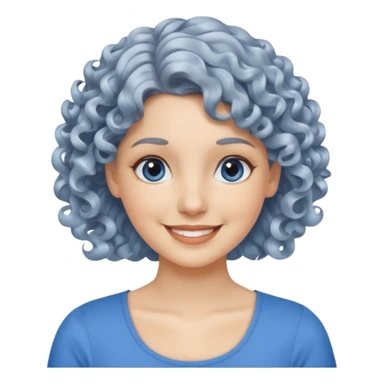 silver, short, wavy-haired with curls, smiling pretty lady, blue top,

 sticker