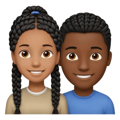 Dark black girl with black braids, smiling, and tan white boy with straight brown hair sticker