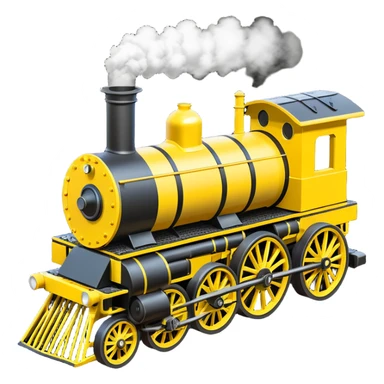 isometric Stephenson's Rocket steam locomotive, yellow and black, simplified details sticker
