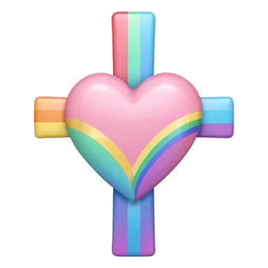 Heart infront of cross, pastel pink and rainbow sticker