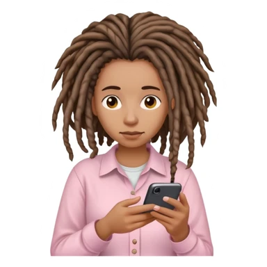 Medium brown woman with dreadlocks in Light pink shirt texting sticker