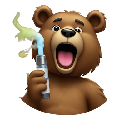 a hippy snazzy cut bear vaping and vape coming out from both its ear. sticker