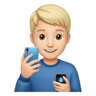 Boy with mobile calling sticker