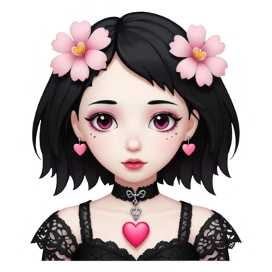 goth sakura heart, heart made of white sakura petals with pink accents sticker