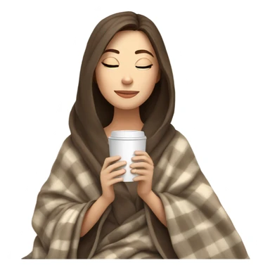 White girl brunette inside a blanket sipping coffee eyes closed sticker