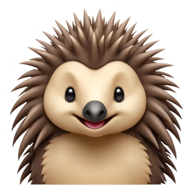 Cinematic Cute Echidna Portrait Emoji, Head tilted playfully and inquisitively, featuring a fuzzy, spiky fur with an adorably scrunched face and a cute, pointed snout, round, sparkling eyes filled with gentle curiosity, Simplified yet irresistibly adorable features, highly detailed, glowing with a warm, friendly glow, high shine, affectionate and quirky, stylized with a touch of natural whimsy, bright and endearing, soft glowing outline, capturing the essence of a mischievous yet loving echidna, so playful it feels like it could nuzzle out of the screen into your arms! sticker