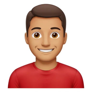 A man with red t shirt, smiling big,  sticker