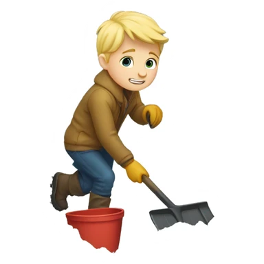 Blonde haired boy digging out a car stuck in the snow sticker