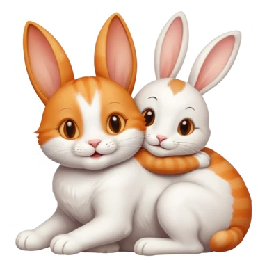 Smiling cat hugging a rabbit friend sticker