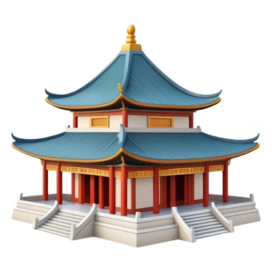 Chinese temple building with curved eaves, decorative roof tiles, traditional style sticker