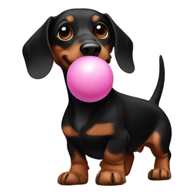 Black and brown dachshund with white front paws holding a pink ball in its mouth sticker