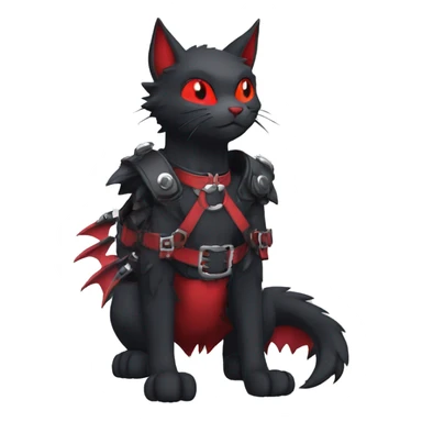 cool anthro edgy kawaii black punk red fantasy nargacuga-bat-cat-Fakemon collar harness full body sticker