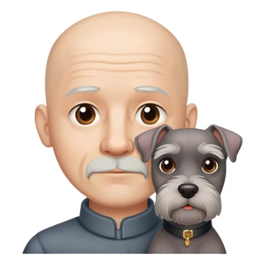 Bald man with no wrinkles with a schnauzer sticker