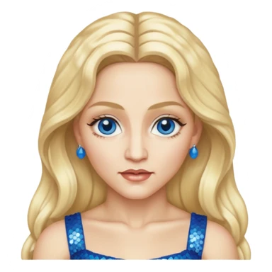 Madonna with blonde long hair, ivory sequin crop top, blue eye sticker