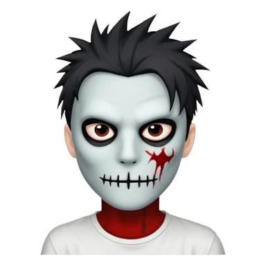 zombie boy with spiky emo hair and white shirt emoji and he wears an anonymous mask sticker